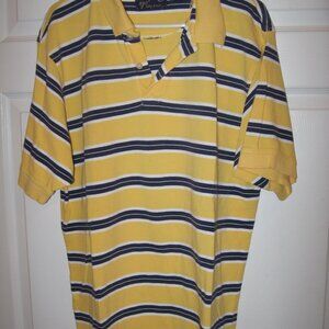 Vintage NYC Yellow Blue White Striped Polo Shirt Men's XL 100% Cotton